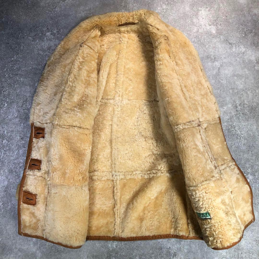 90s ムートンコート　本革　ボア　ウルグアイ製【L相当】レザーコート ブラウン