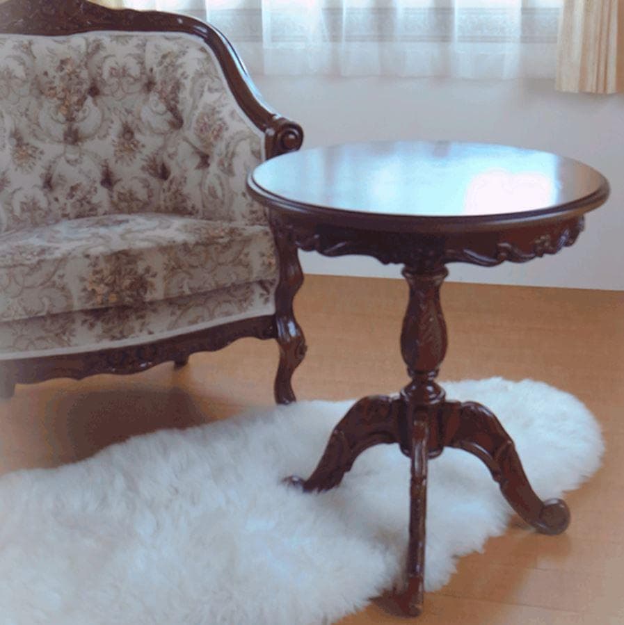 激安！新品マホガニー円形保護ガラス付 花柄 彫刻猫脚4本足