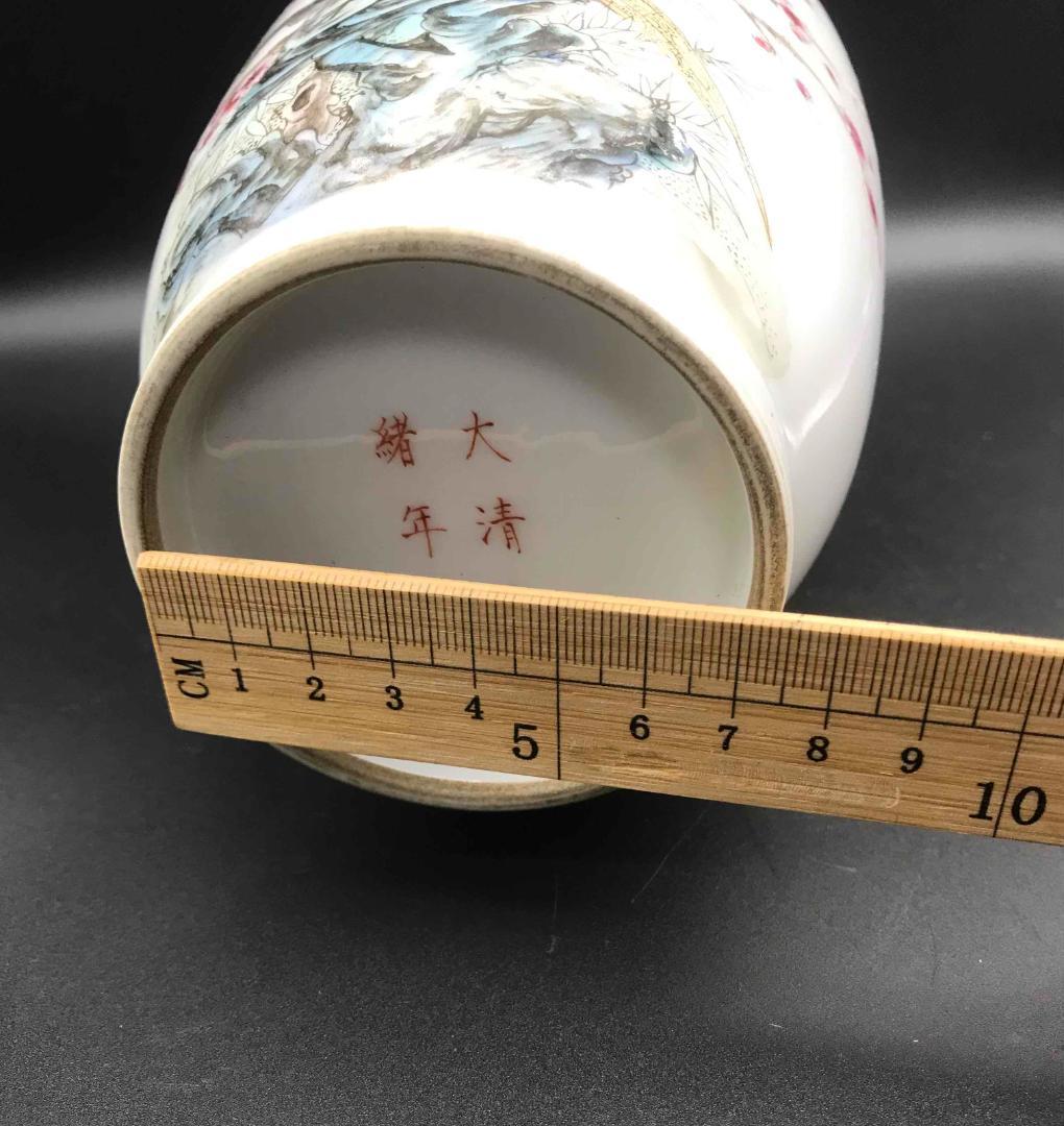 中国古美術 清時代 「大清光緒年製」在銘 粉彩花鳥詩文瓶 繊細細密(A