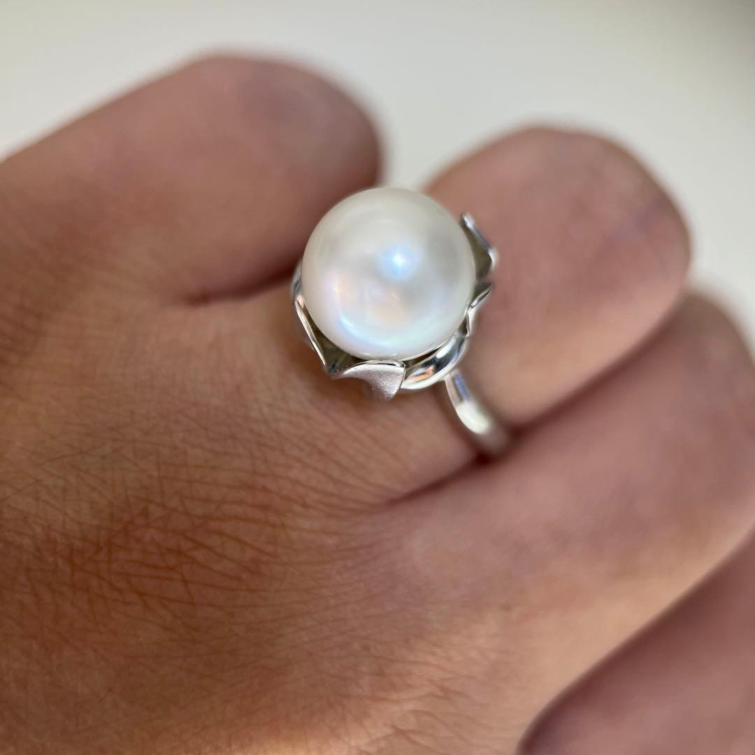 新品】Pt900天然海水白蝶真珠リングダイヤモンドリング