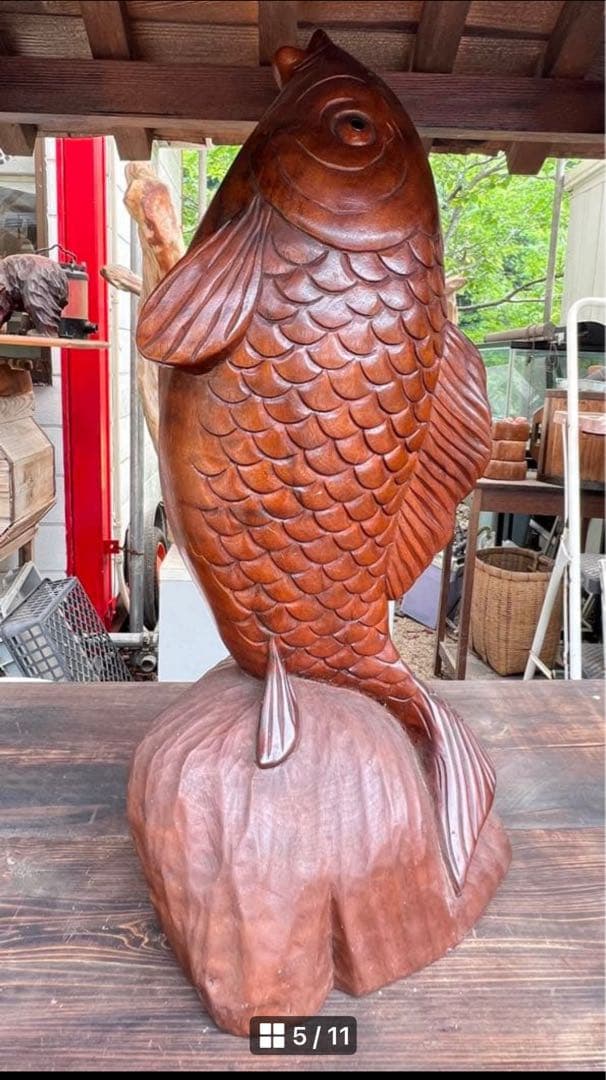 木製 コイの彫刻 木彫 約58cm