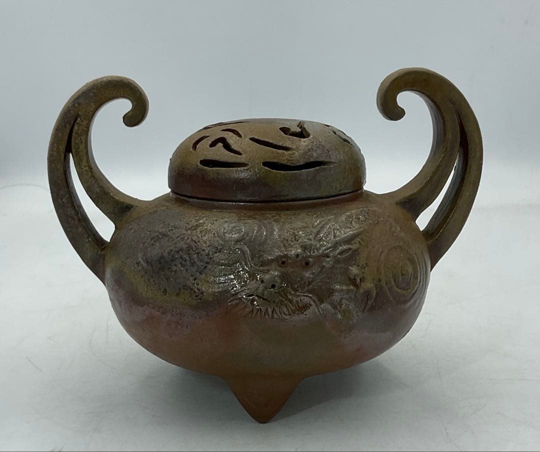 30】☆細工物の名工・小山一草先生 備前焼龍香炉 四方桟共