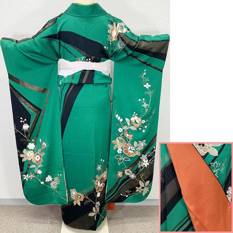 509z43.509y16.小物.半衿☆振袖 金通し 小柄な方にも モダン☆