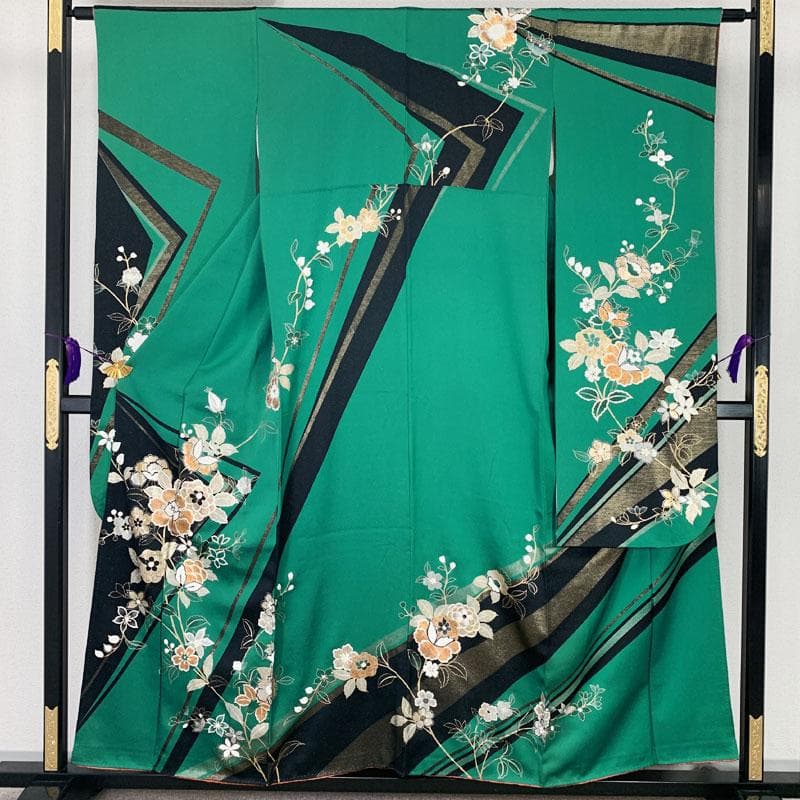 509z43.509y16.小物.半衿☆振袖 金通し 小柄な方にも モダン☆