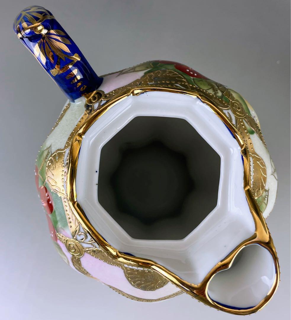 美品】オールドニッポン 約24cm 金盛り 花紋 チョコレートポット ティー