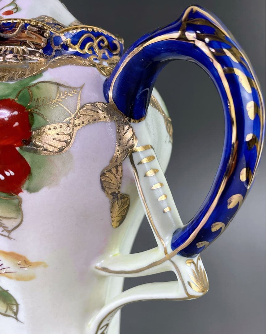 美品】オールドニッポン 約24cm 金盛り 花紋 チョコレートポット ティー