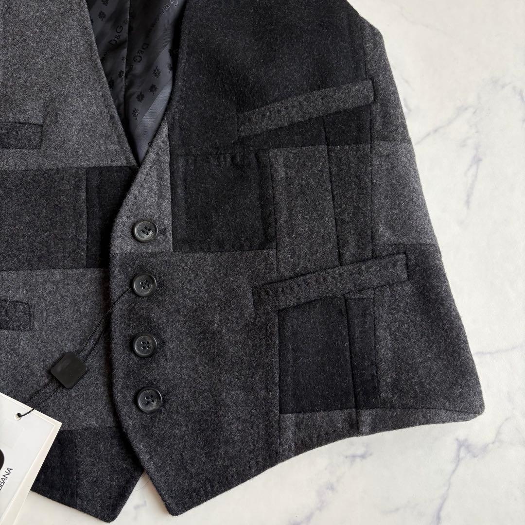 新品タグ付 ドルチェ&ガッバーナ パッチワークベスト ウール ジレ L 黒