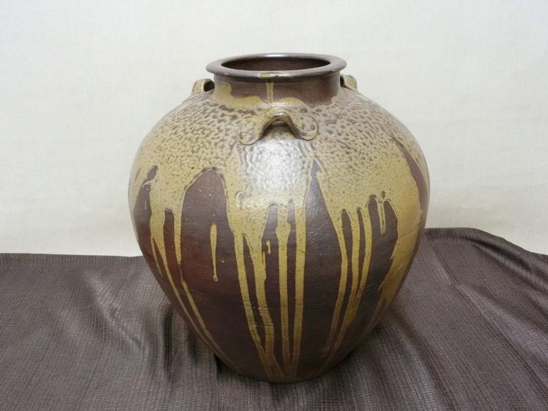 飾って！【壺 3耳壺 流れ釉 緑釉垂れ釉 景色抜群 丹波】鑑賞