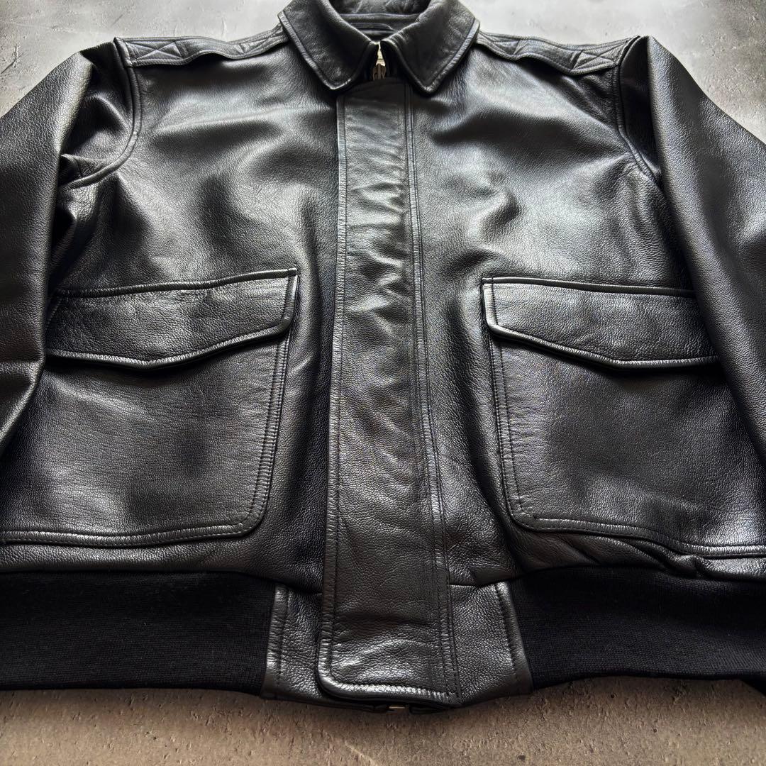 【美品】L.L.Bean A-2レザージャケット XL 黒 ゴートスキン 本革