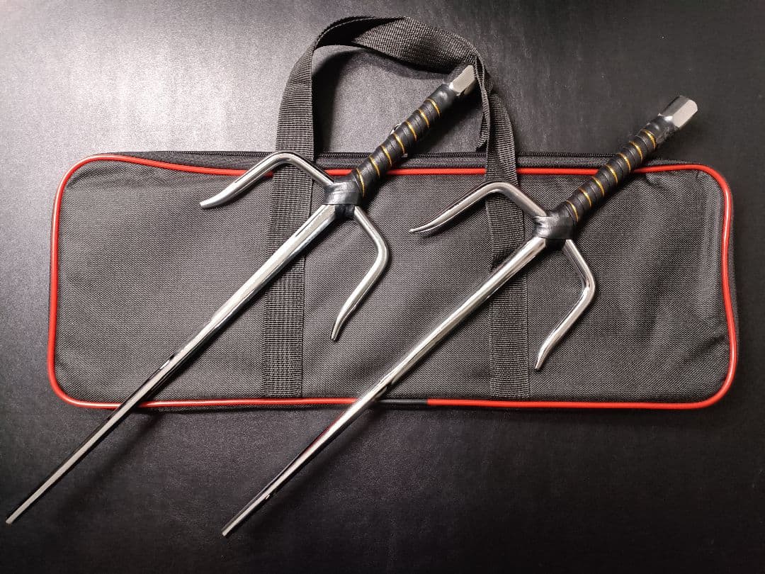 武具　十手　48CM　2本セット　釵　琉球古武術　鉄製　古武道具　サイ　刀剣美術