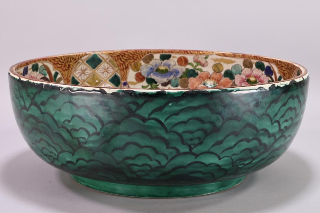 古九谷 九谷焼 吉田屋釜 花鳥鶏図 大鉢 金魚鉢 直径38.5㎝ BK139