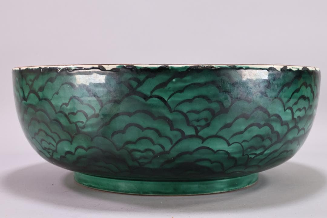 古九谷 九谷焼 吉田屋釜 花鳥鶏図 大鉢 金魚鉢 直径38.5㎝ BK139