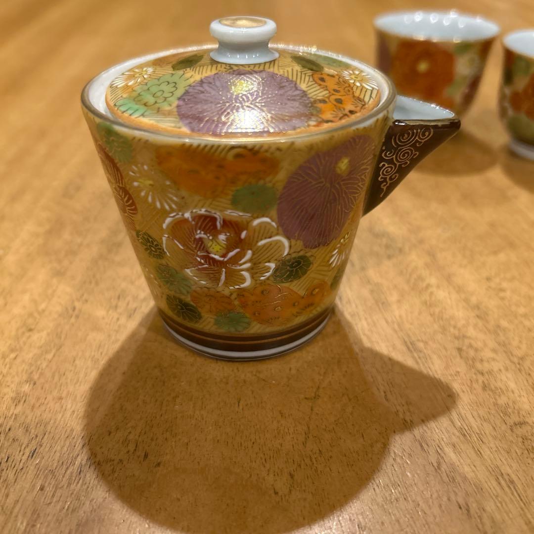 九谷焼 茶道具 小茶器（宝瓶） 手描き 豪華金花詰 急須 湯呑み揃え