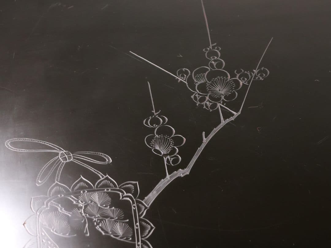 大正 本堅地 黒艶消 風鎮松竹梅 沈金 会席膳 十客 木製漆器【CM182】