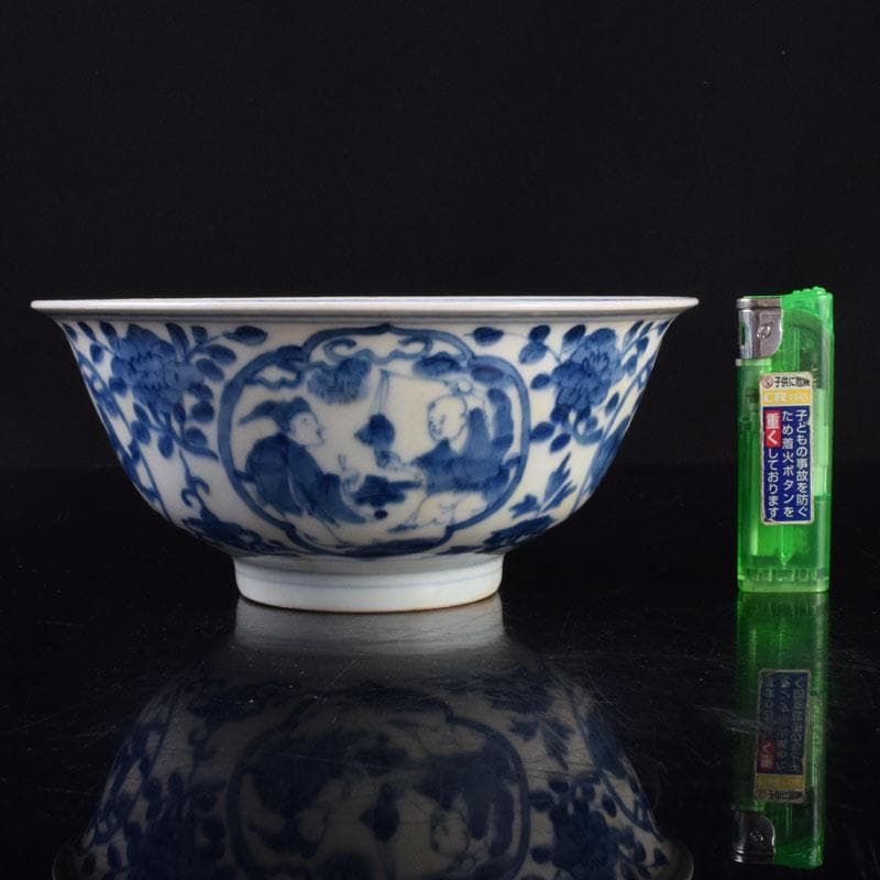 中国 大明萬暦年製款 青花 山水人物文碗 V 8711 - メルカリ