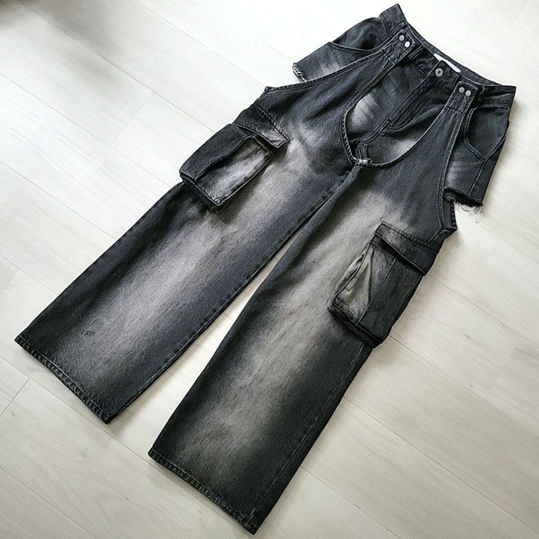 スパイラルガール 2WAYカーゴオーバーダイデニム ブラックデニム