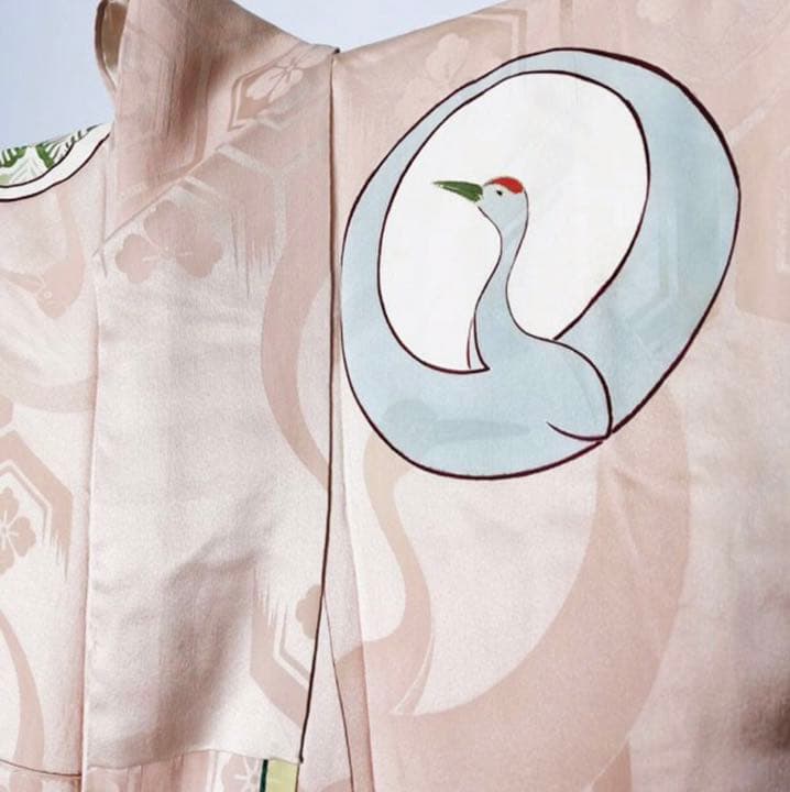 特選アンティークAPSS 鶴地文様 正絹訪問着 綸子 鶴尽くし 古美術 きもの