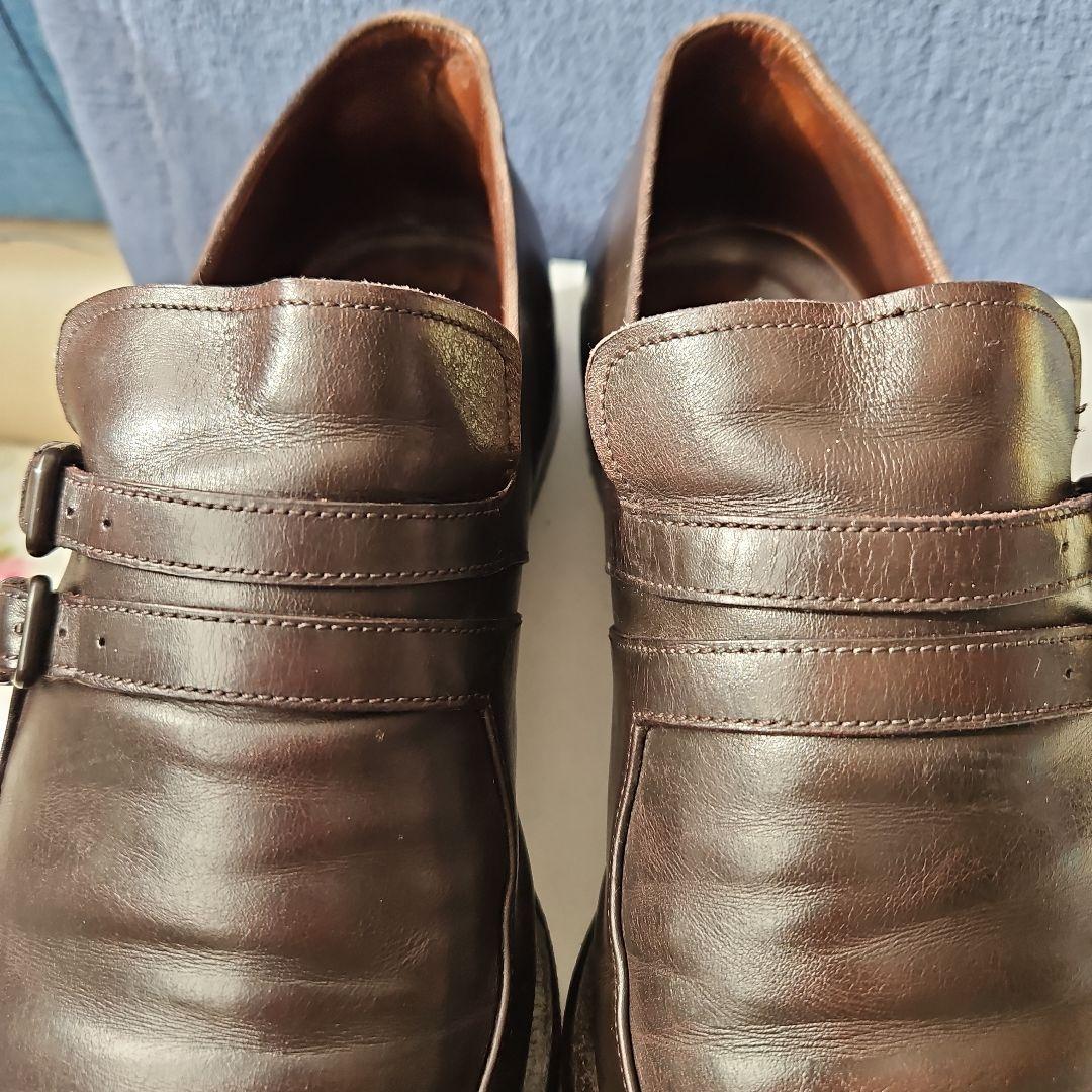 BOTTEGA VENETA　ダークブラウン レザー ダブルストラップシューズ