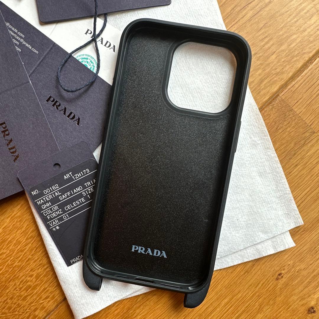 正規品 プラダ✨iPhone14pro用ケース 三角ロゴ サファイアーノ 箱付