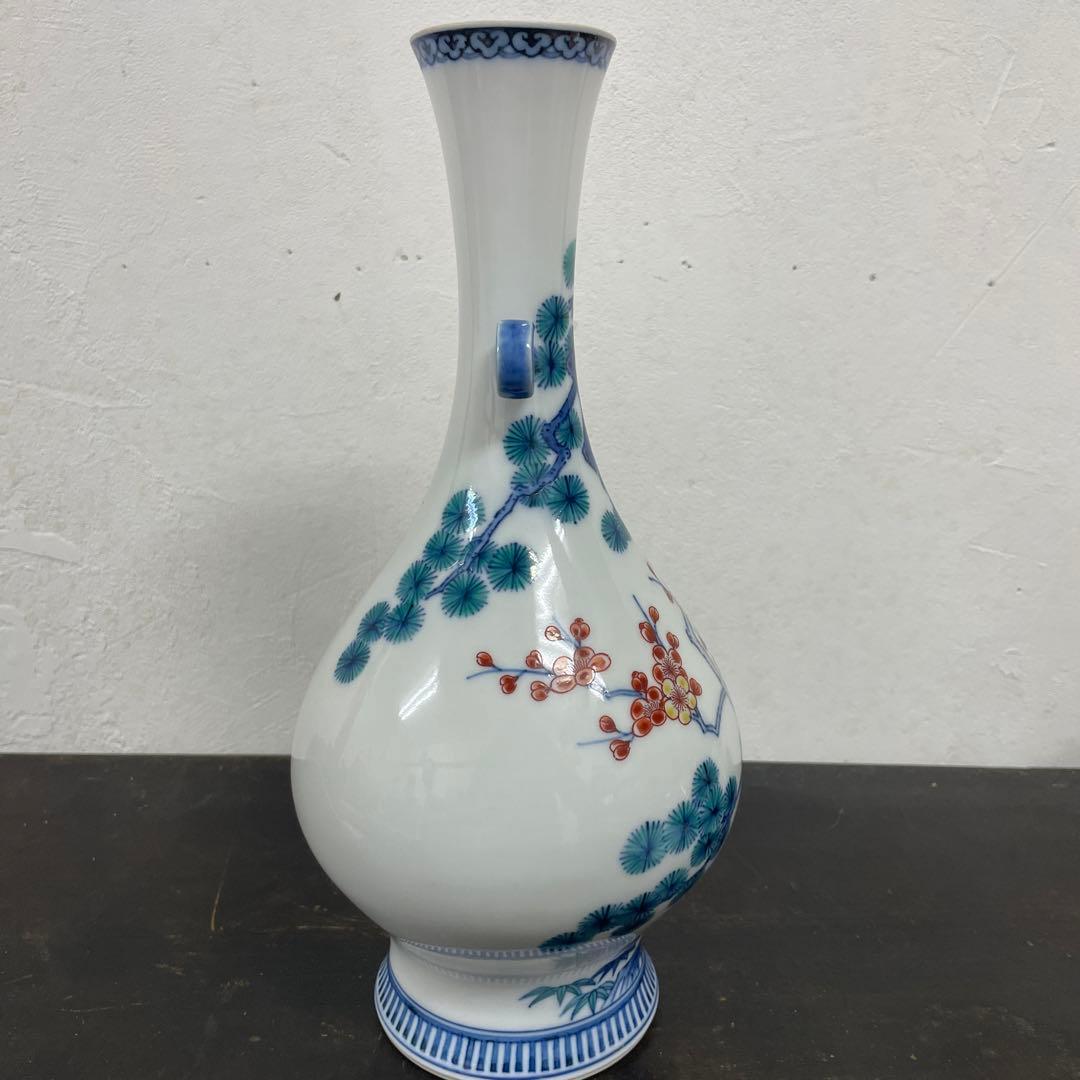 今泉今右衛門 今右衛門 錦 松竹梅絵 花瓶 共箱 環付 十