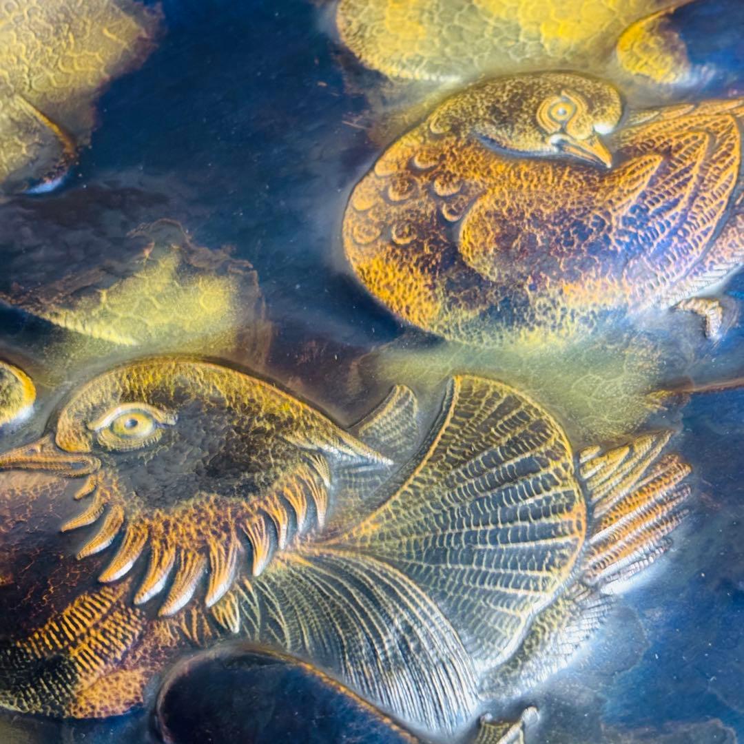 超希少作 玉川堂 五代 鴛番 おしどり 大額皿 鎚起銅器 三条