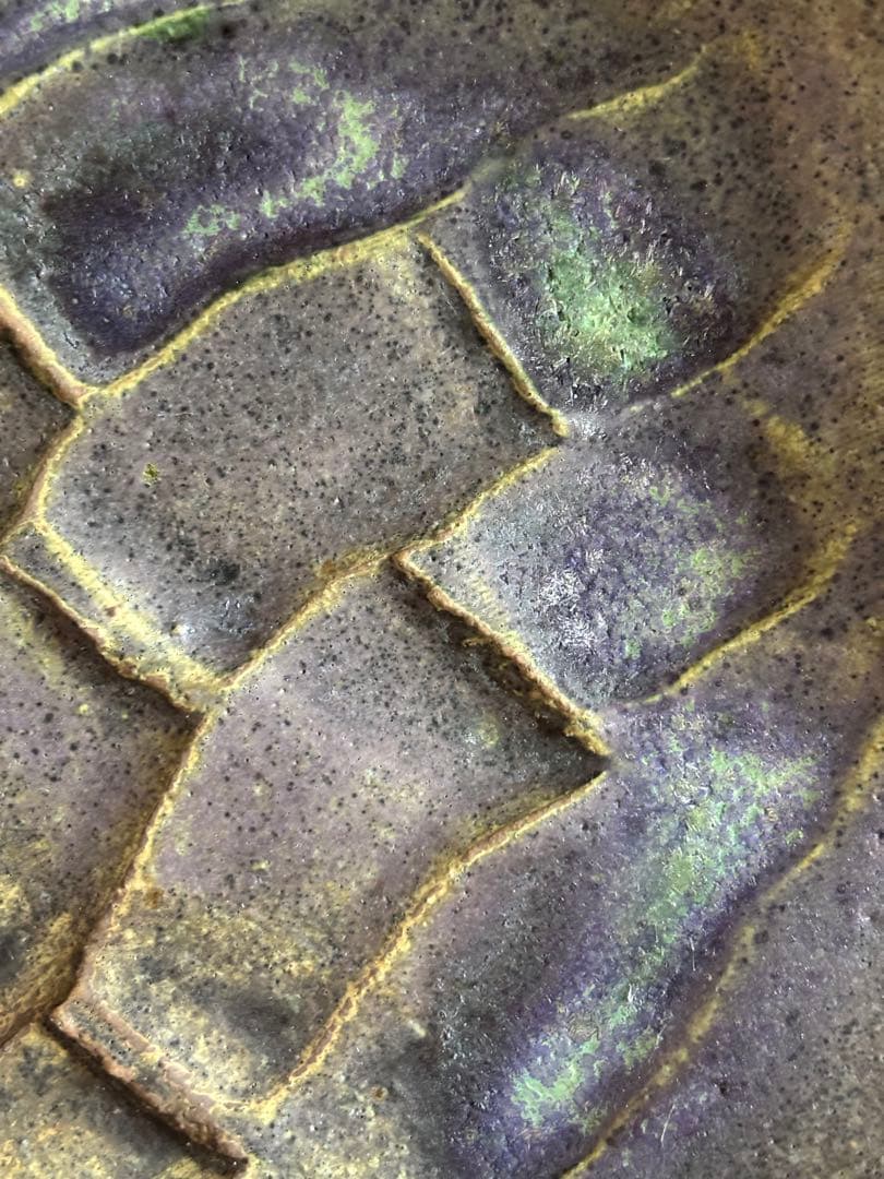 やまちゃん様専用 河井寛次郎作青緑釉彫竹林文四方立皿 検