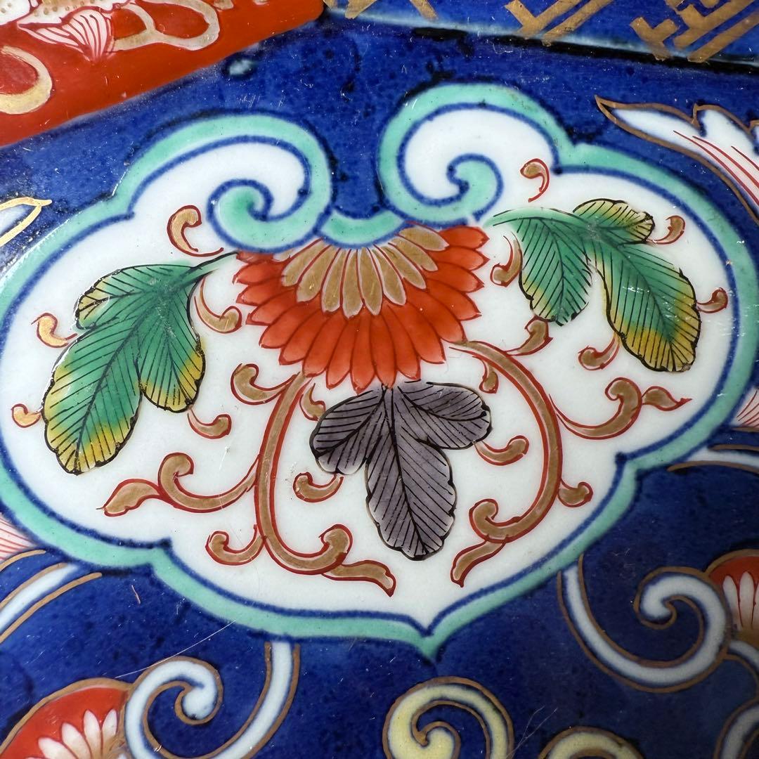 大聖寺伊万里　鳳凰龍図十二角浅鉢　立体的　大明万暦年製　合箱　31.5cm