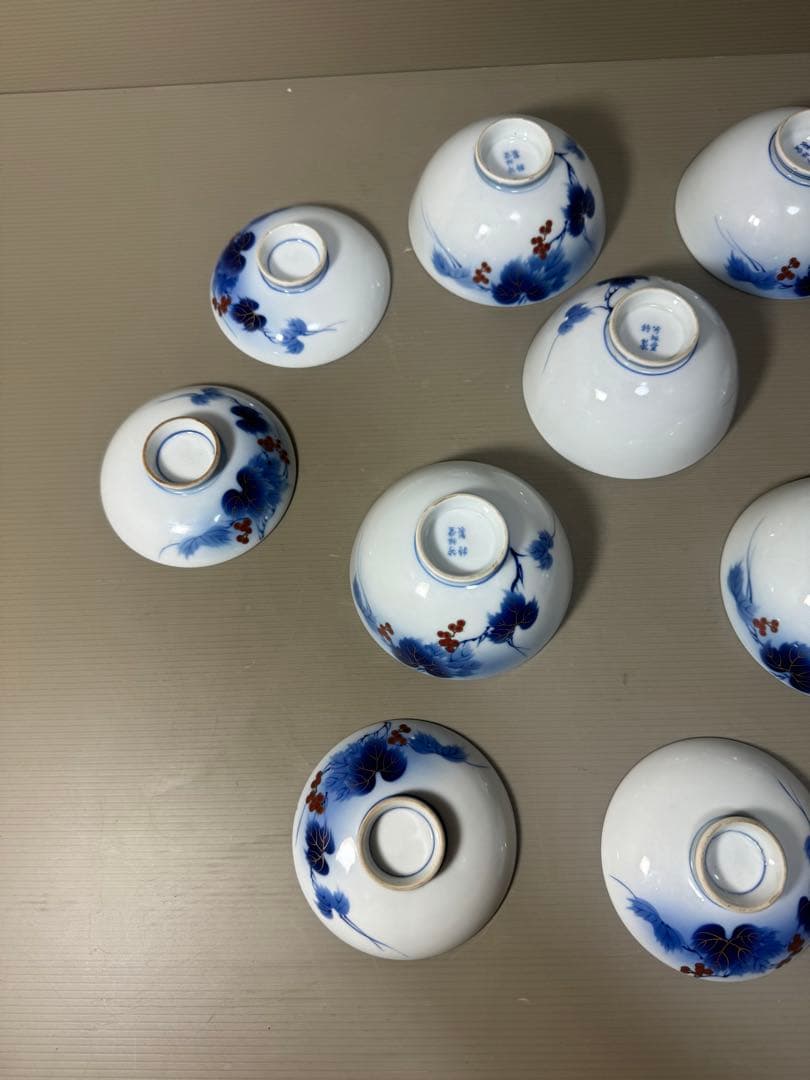 2211 有田焼 芳祥堂特製 葡萄瑠璃 蓋茶碗 5客