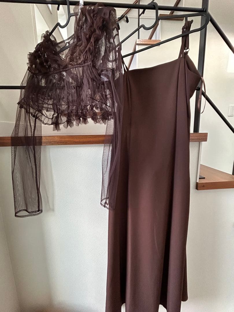 kanaブラウン フリル ロングドレス