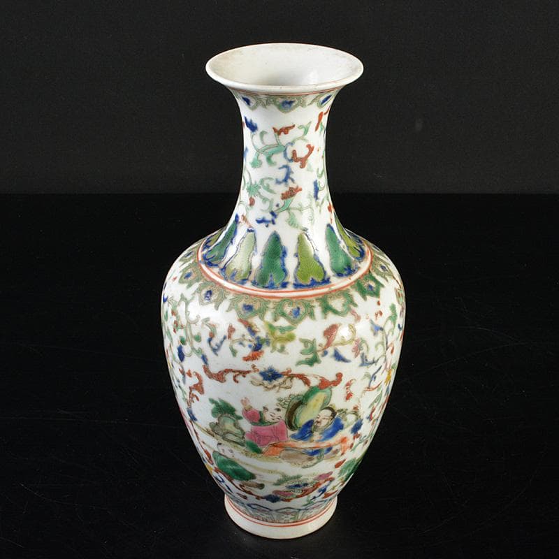 中国 粉彩 人物花神獣文瓶 M R7322