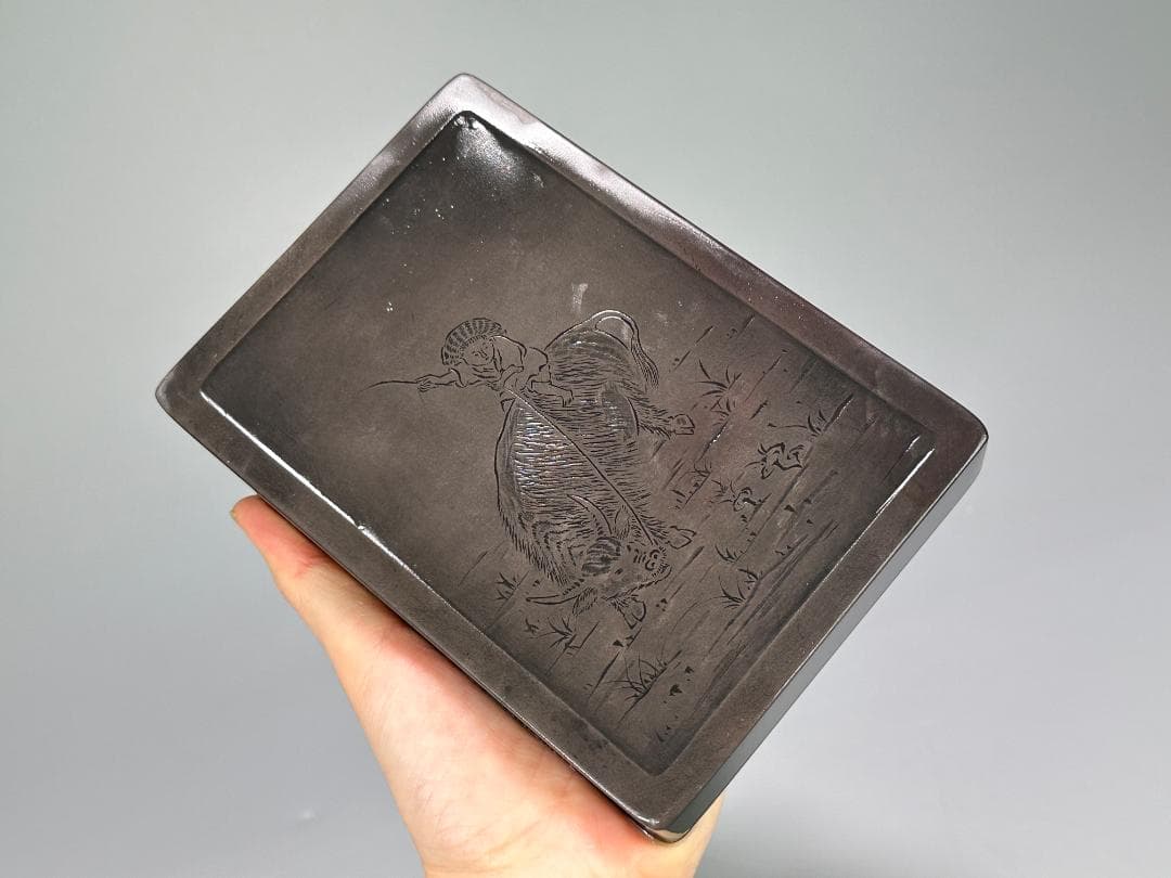 中国美術 書道具 文房具 硯 童子牧牛図 魚脳洞 端渓硯 時代硯 唐物