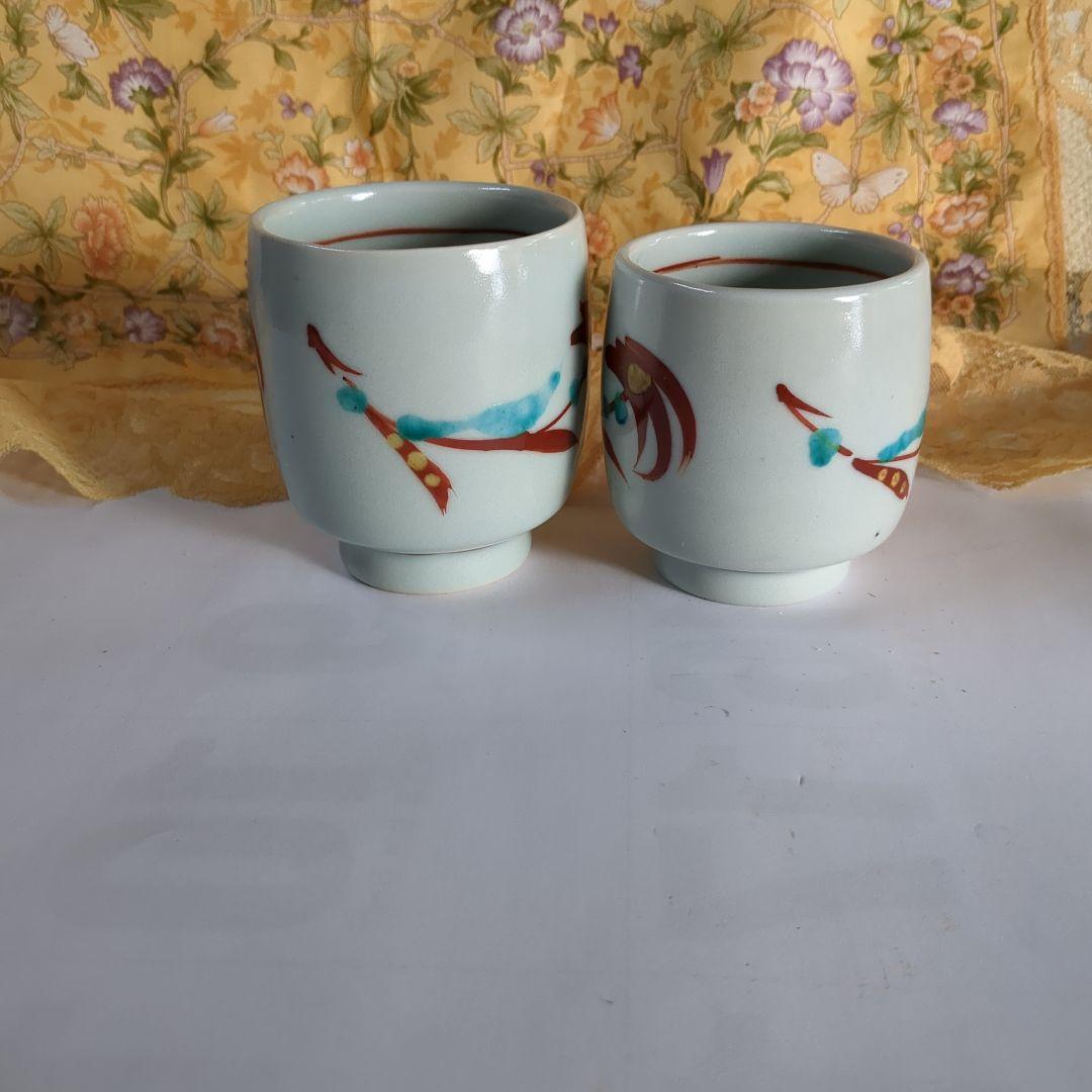 花文湯呑壱対名工人間国宝濱田庄司弟子滝田項一作