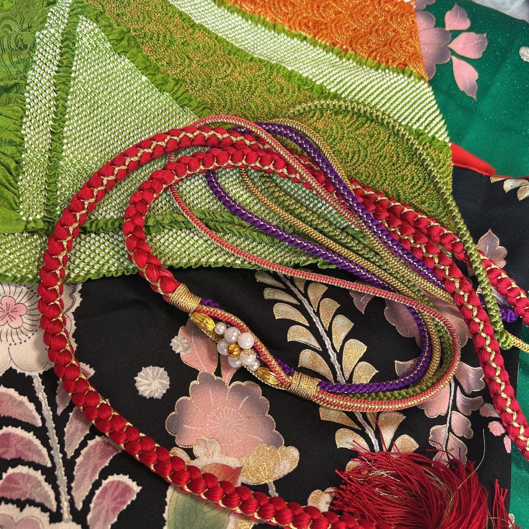 振袖 フルセット 辻が花 グリーン ブラック 綸子 m5 振袖 振り袖 成人