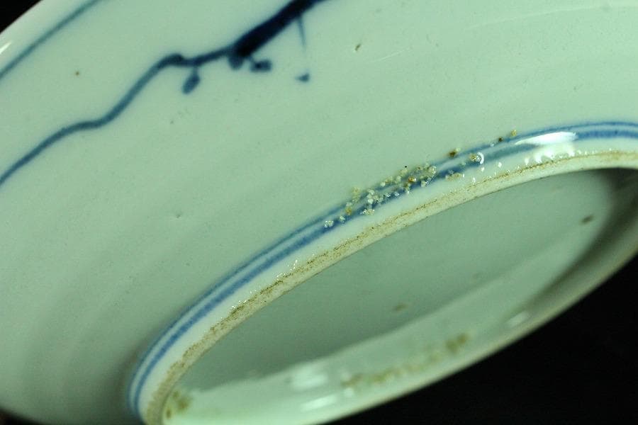 中国美術 青花 馬上武人紋 盤 φ21cm 古染付 清(K-RC962)