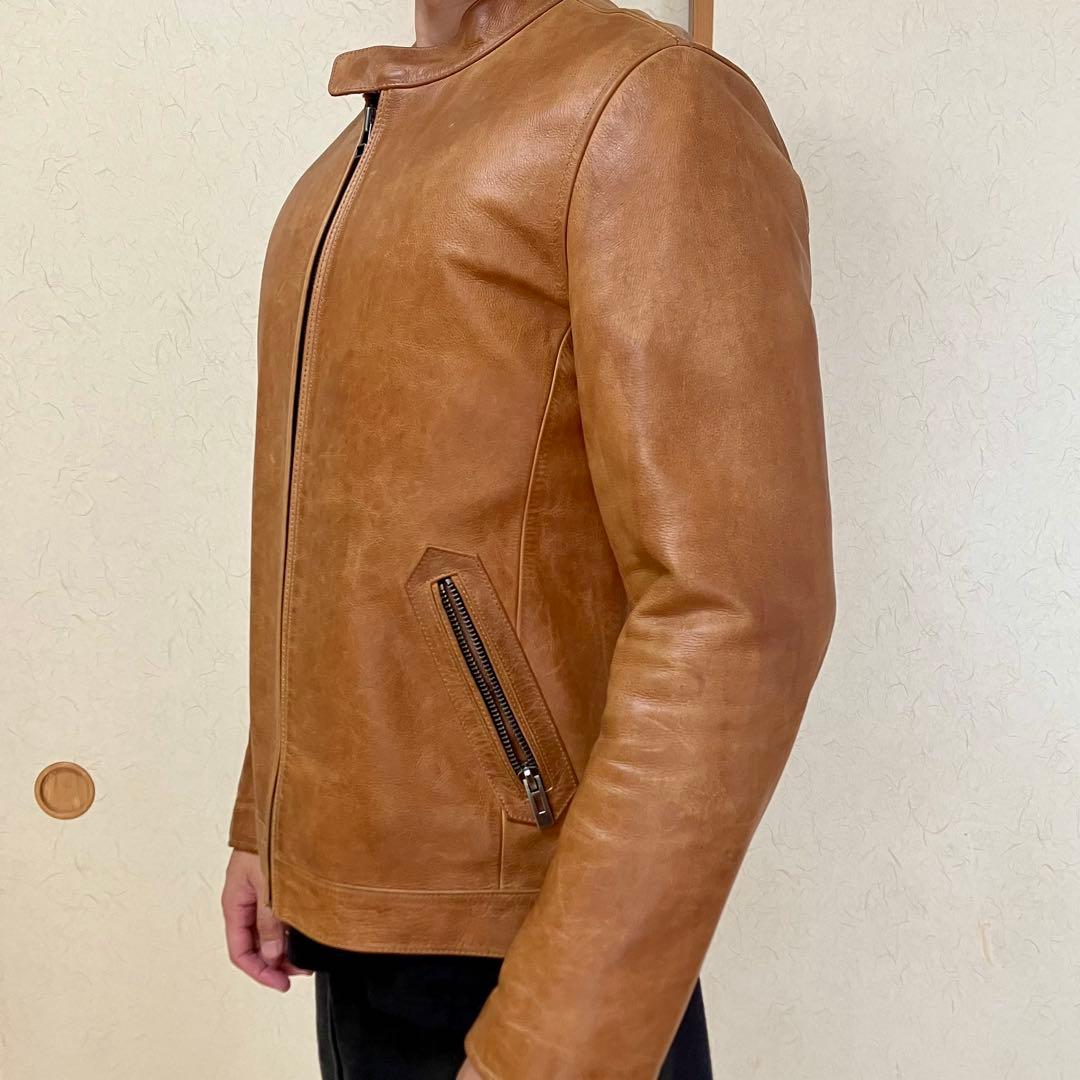 ☆AVIREXFLY 本革 メンズ キャメル シングルライダースジャケットXL