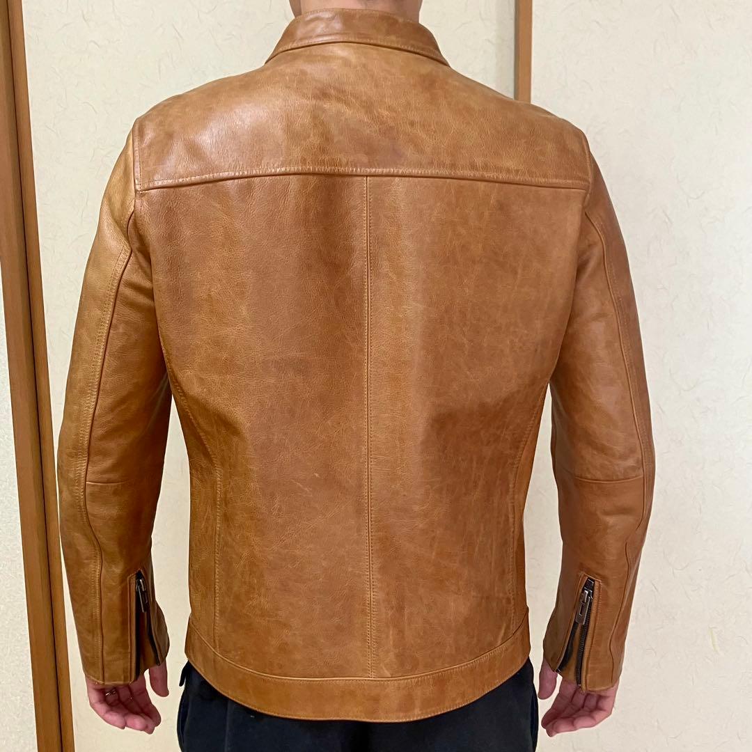 ☆AVIREXFLY 本革 メンズ キャメル シングルライダースジャケットXL