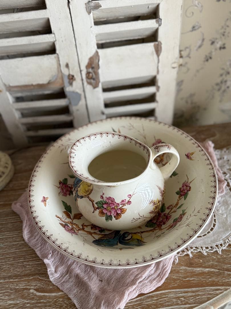 フランスアンティーク陶器リュネビィル激レアMeangeピッチャーと