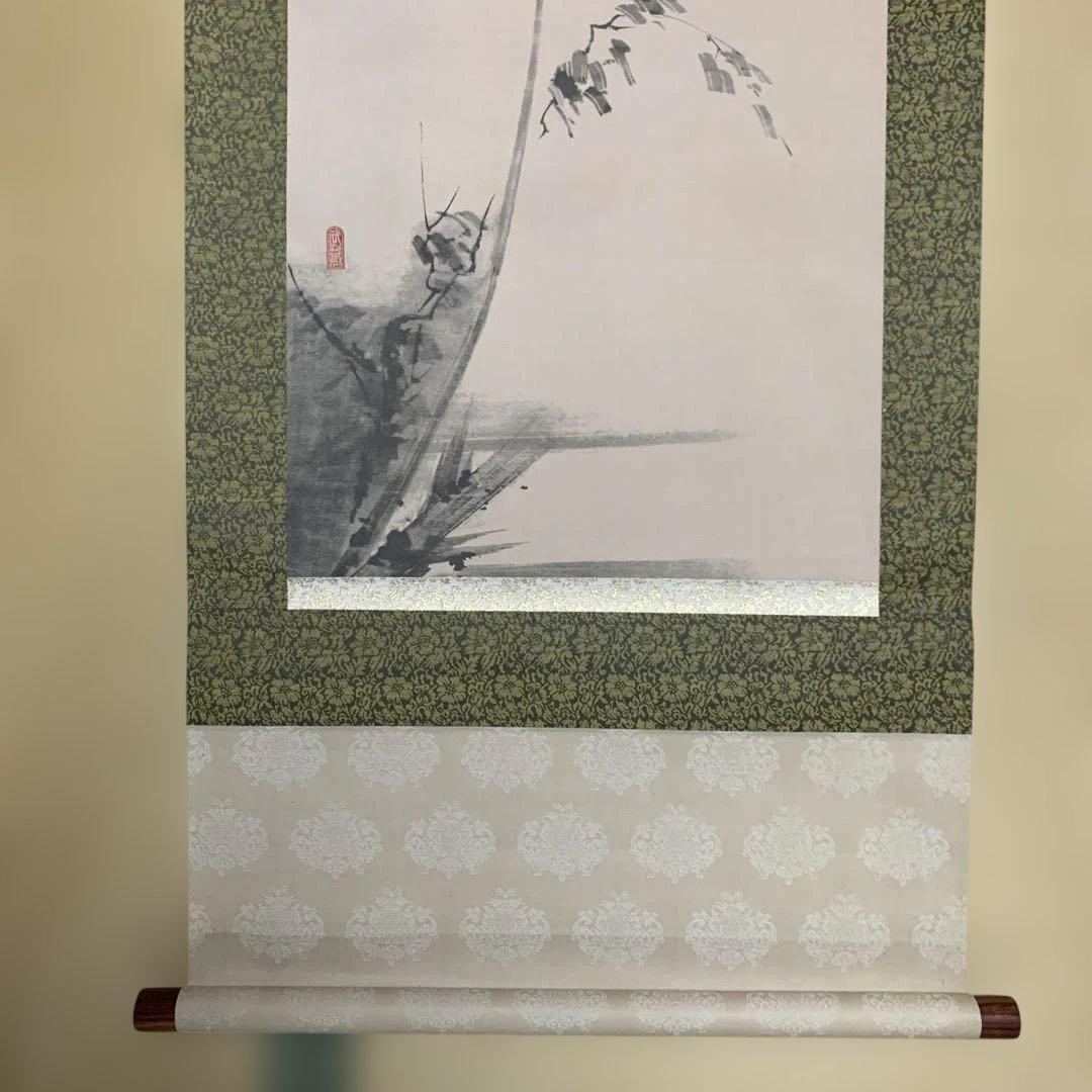 掛軸 鳥と植物の絵画 185cm x 53cm 美術品・アンティーク・コレクション