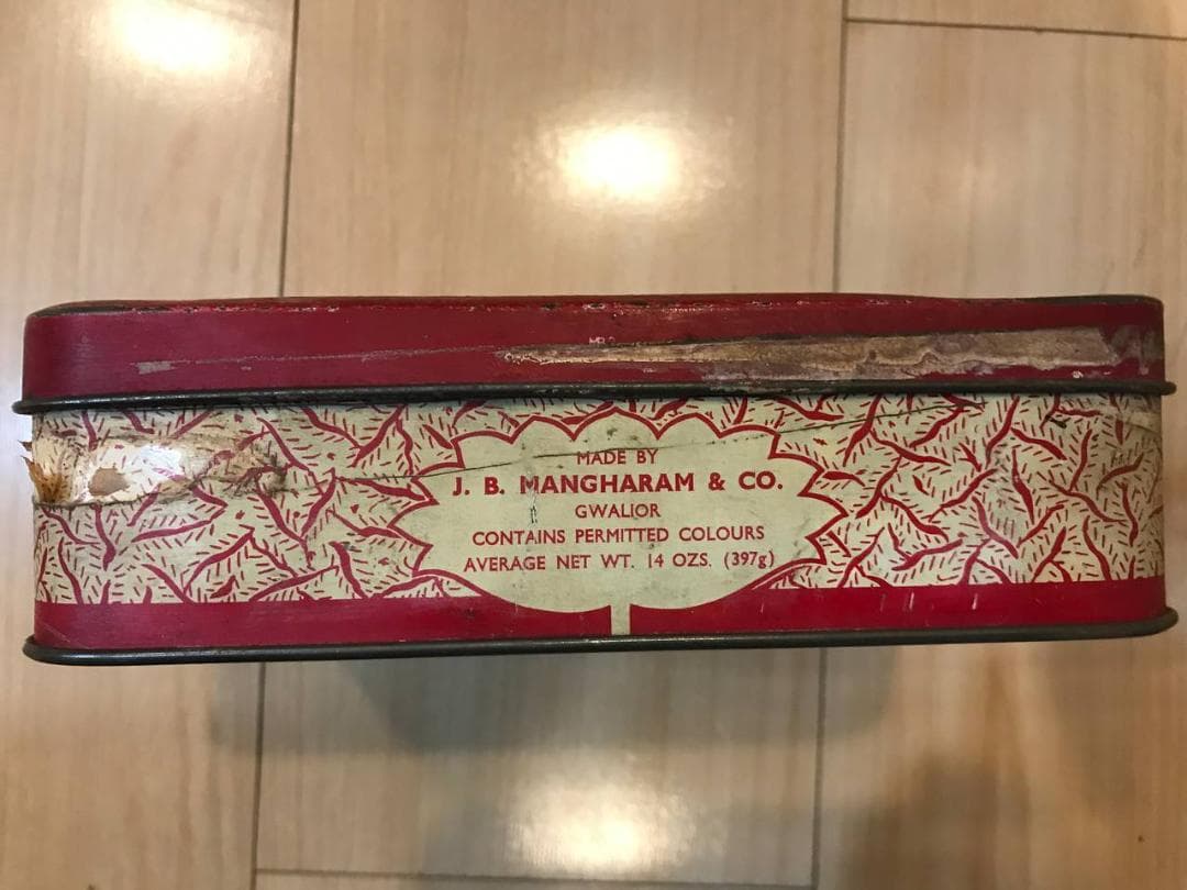 ブリキ缶 1950年代 インドのキャンディ缶 森の美女のリトグラフ