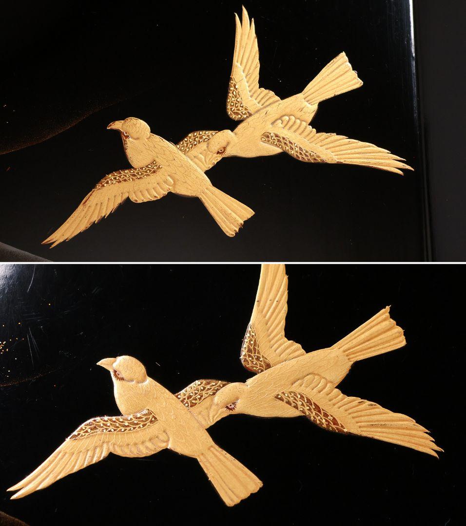 一富士二鷹三茄子 金蒔絵 黒塗四方膳 足付 五客 35cm 木製漆器【CM389