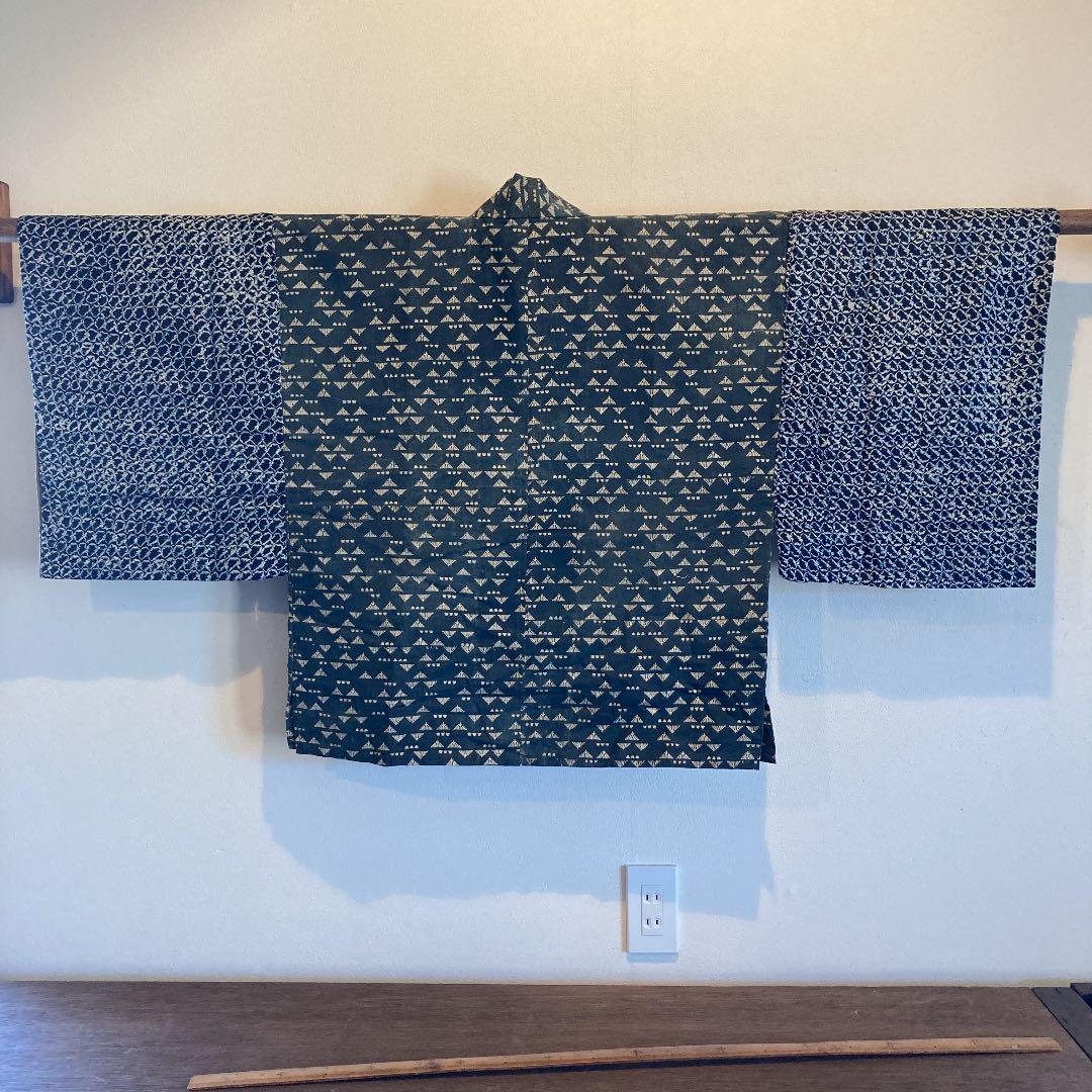 古布男物半襦袢両面染め型染ミツウロコ絞り時代劇