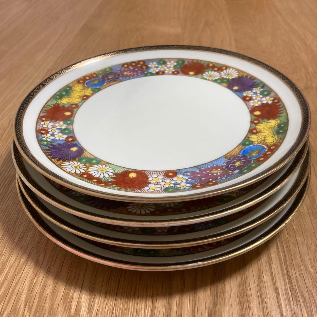 京薩摩 越田 コシダジャパン 金彩花尽絵図 中皿4枚セット