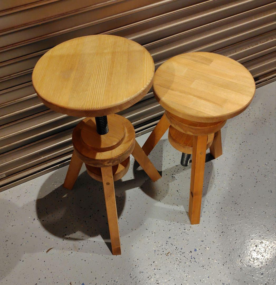 木製 丸イス スピンスツール2脚セット ハンドメイド