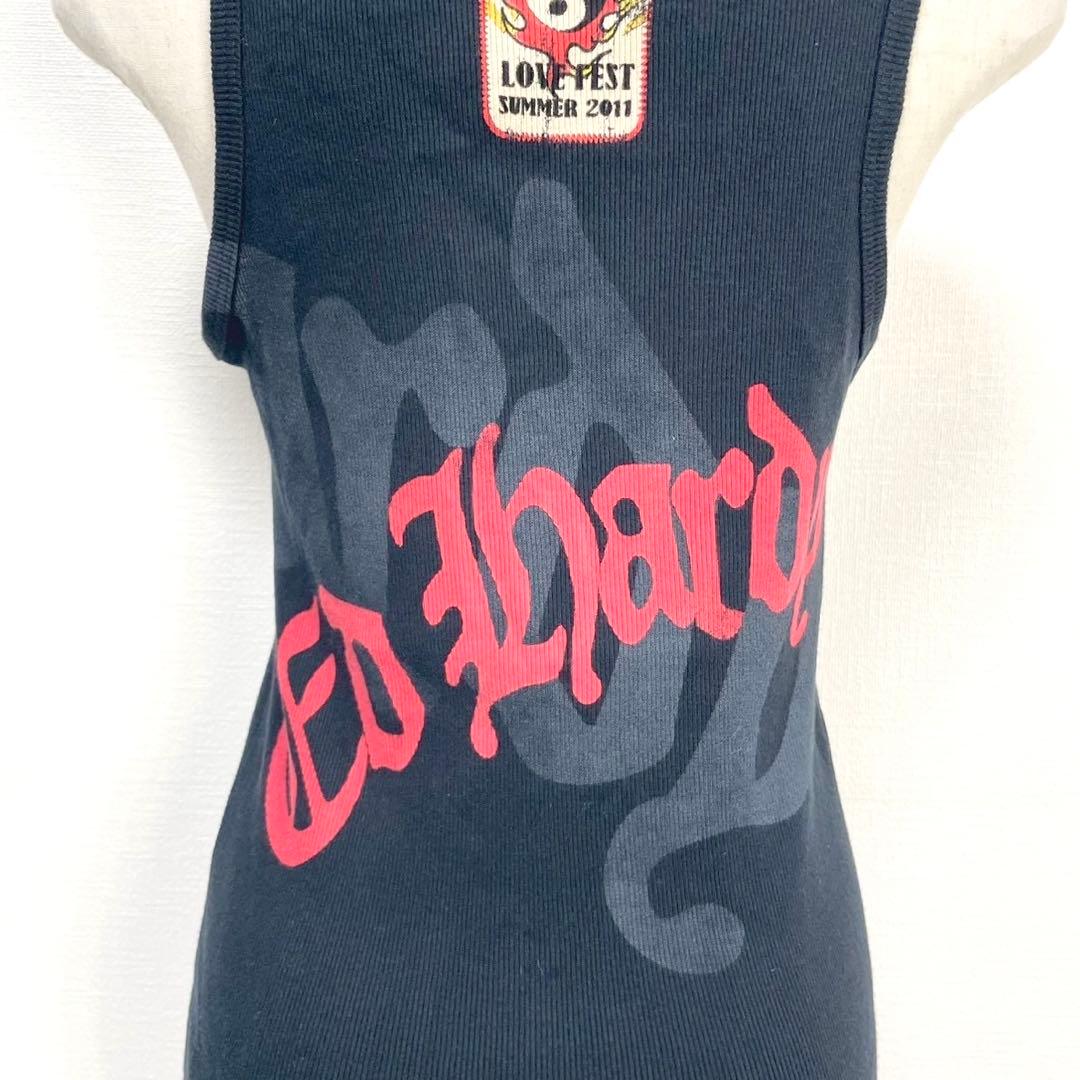 y2k❤️ 00s Ed Hardy スカル 両面ロゴ リブ タンクトップ