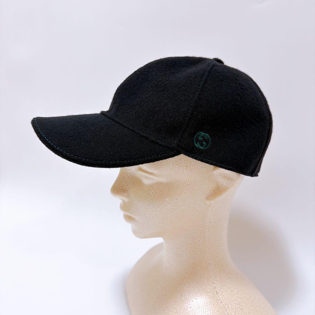 GUCCI グッチ キャップ ウール シェリーライン 黒 XL 60 男女兼用