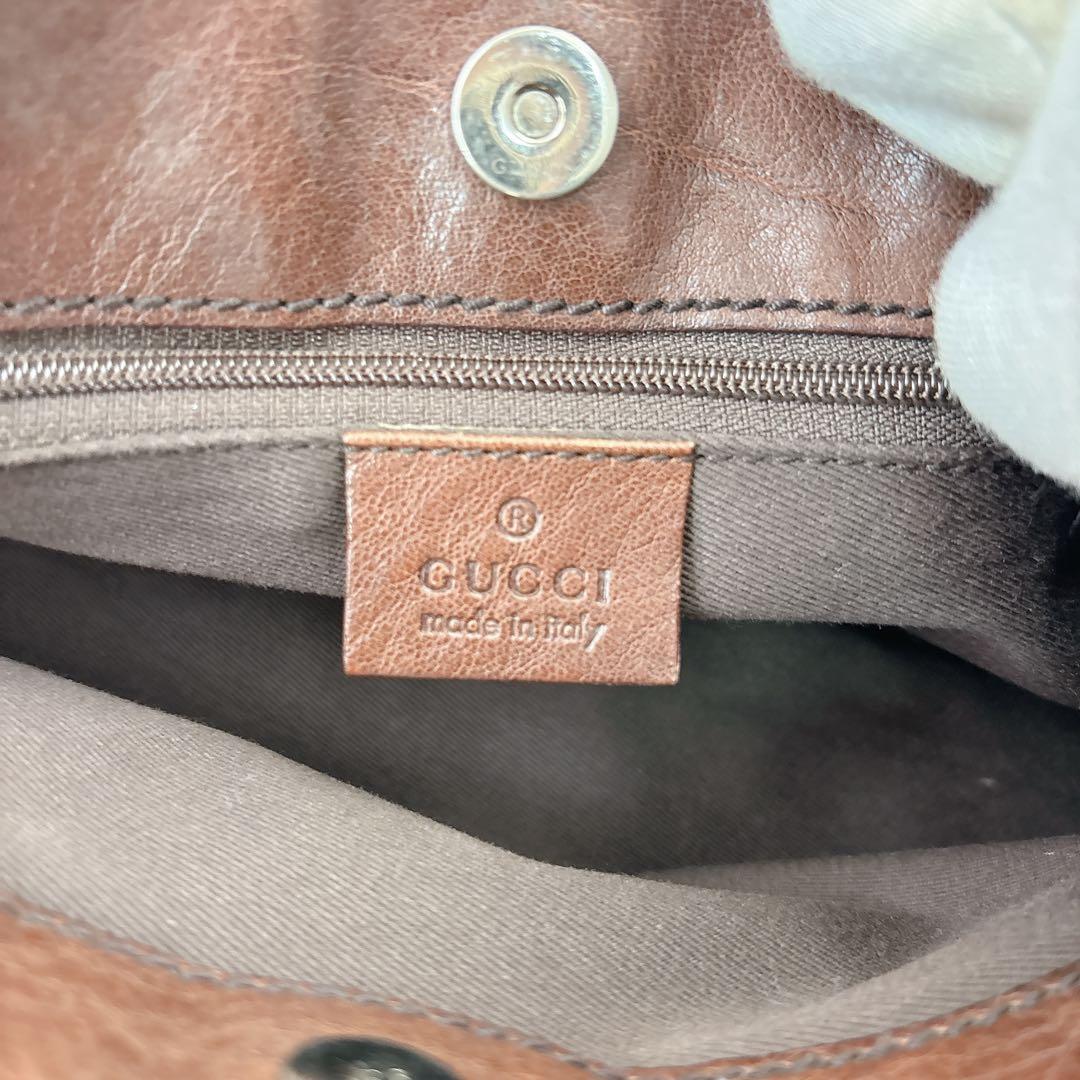 GUCCI グッチ　ハンドバッグ　GG　ホースビット　ブラウン　ビンテージ