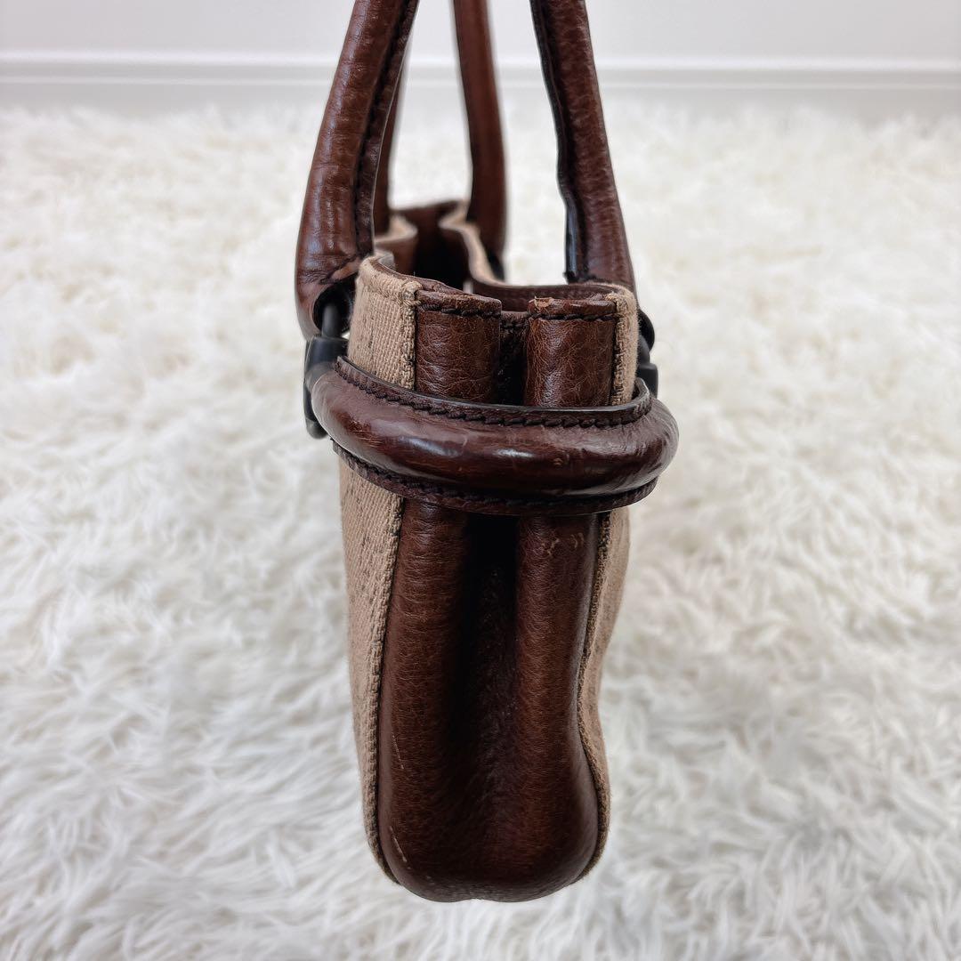 GUCCI グッチ　ハンドバッグ　GG　ホースビット　ブラウン　ビンテージ