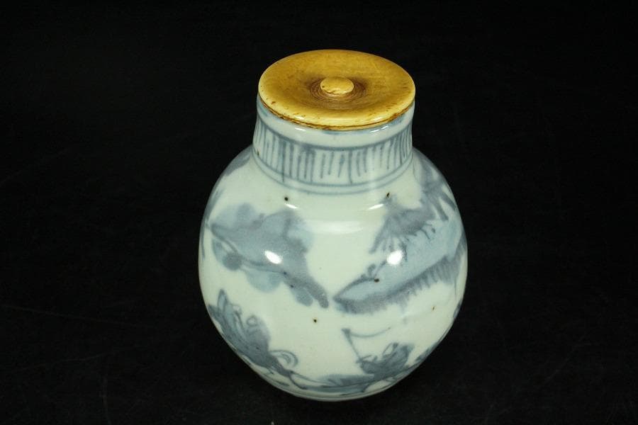 中国美術 古染付 祥瑞 茶入 明時代 唐物 鹿角蓋 茶道具伝来(K-XA856)