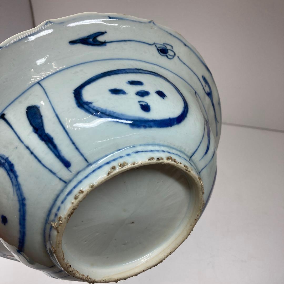 中国明時代 古染付兜鉢 木箱付 横幅21.8㎝ 東Y5-