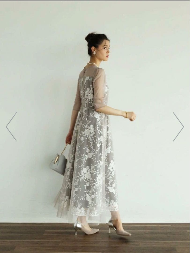 【SALE】Rire Fete ボタニカル刺繍チュールドレス38